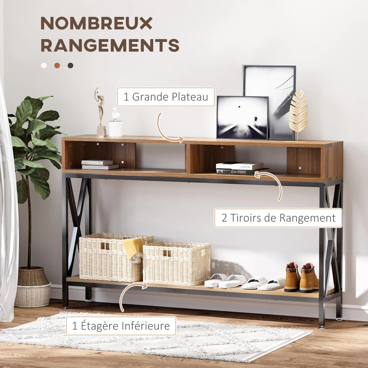 Console d'entrée avec étagère basse