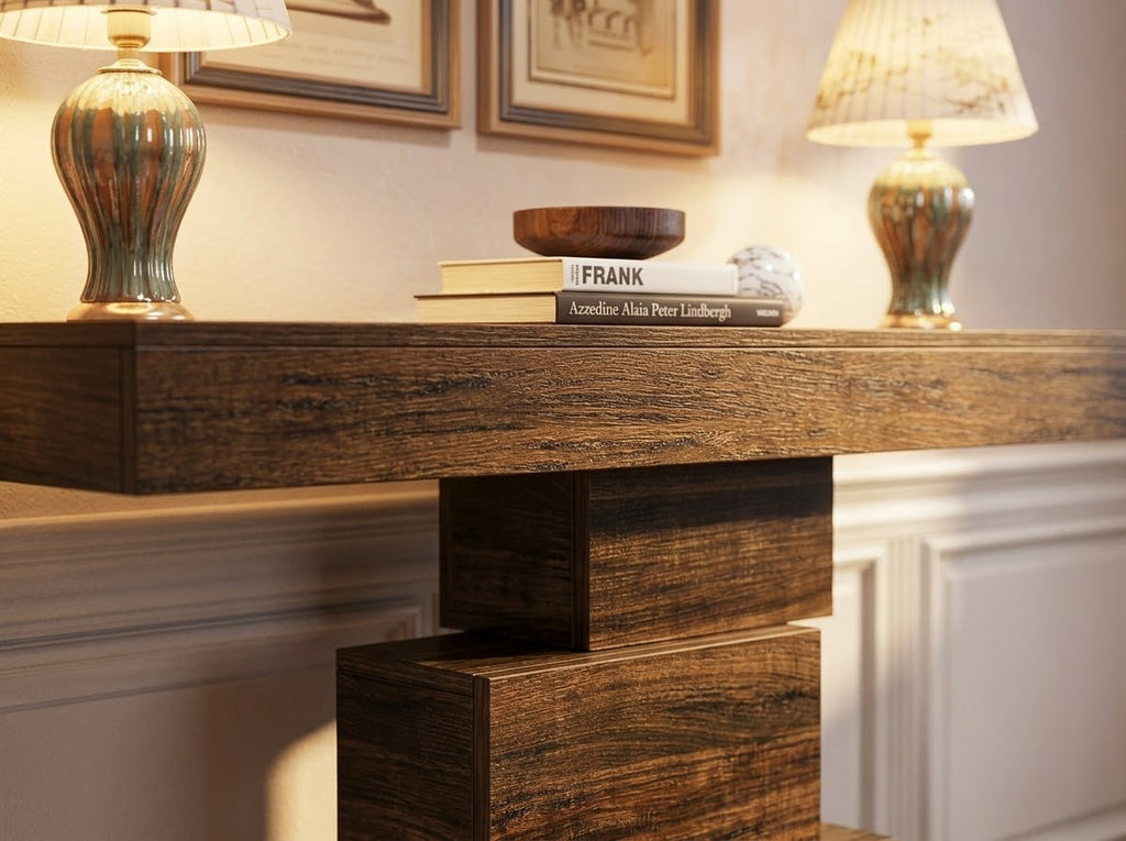 Console d'entrée — Structure métal et plateau bois, style industriel