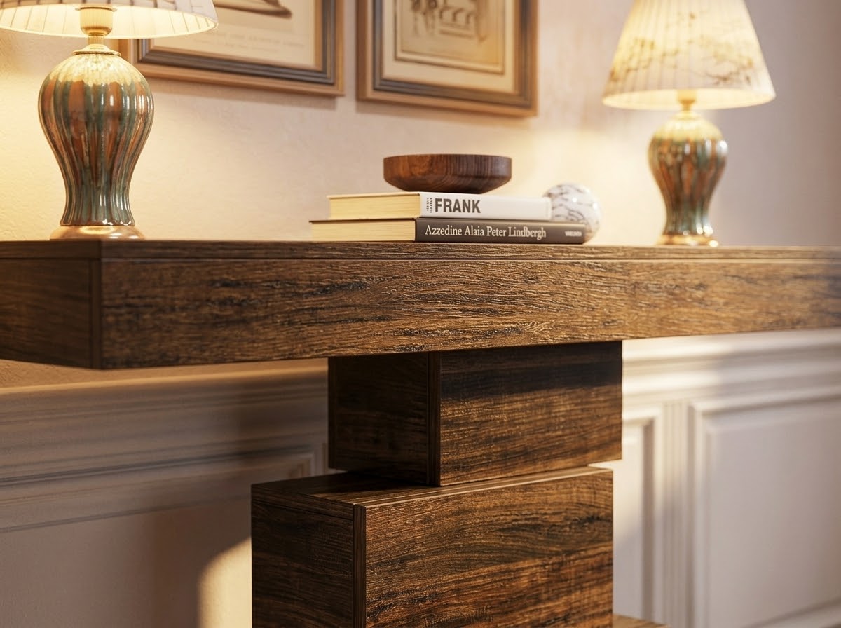 Console d'entrée — Structure métal et plateau bois, style industriel