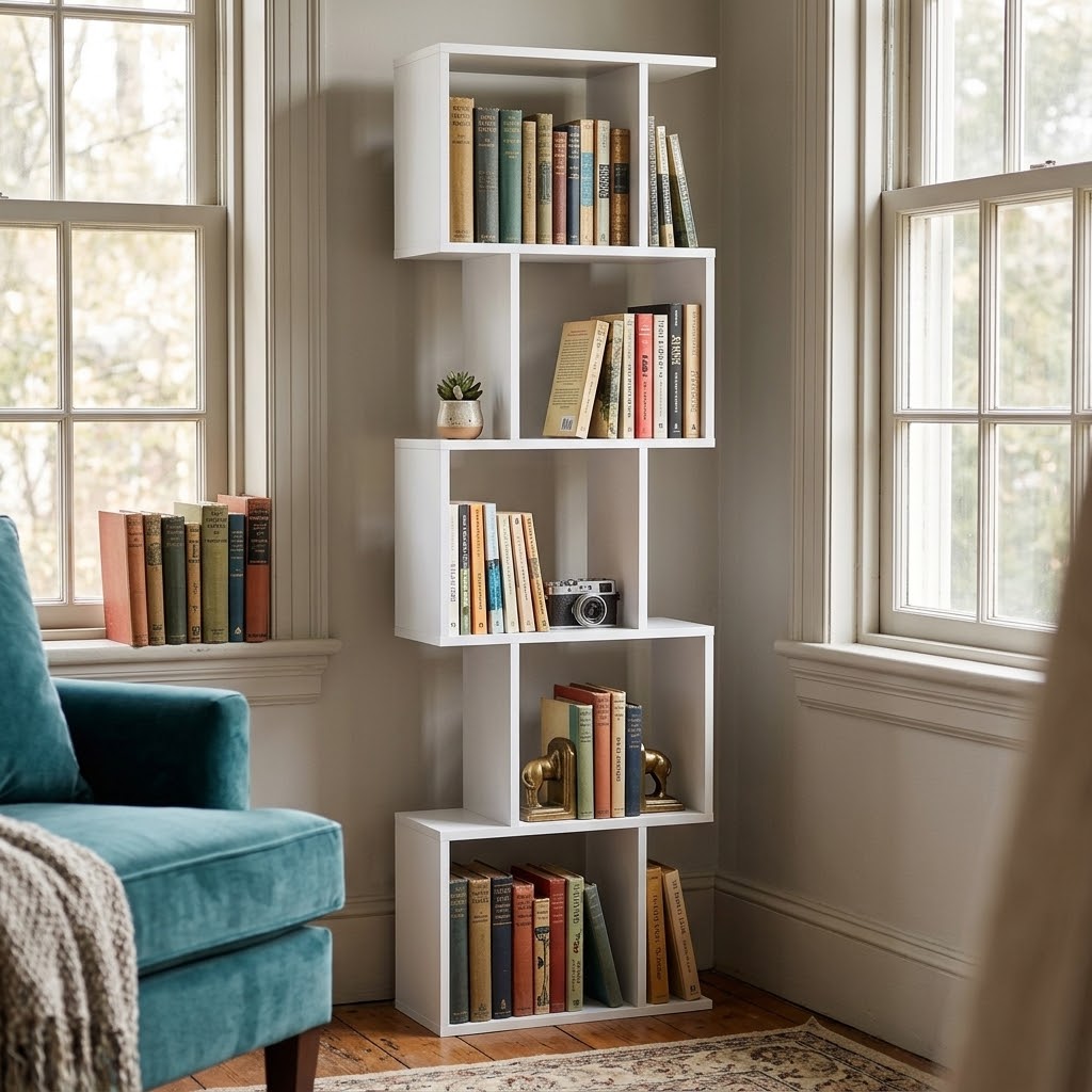 Bibliothèque Design en S 6 Niveaux – Style Moderne