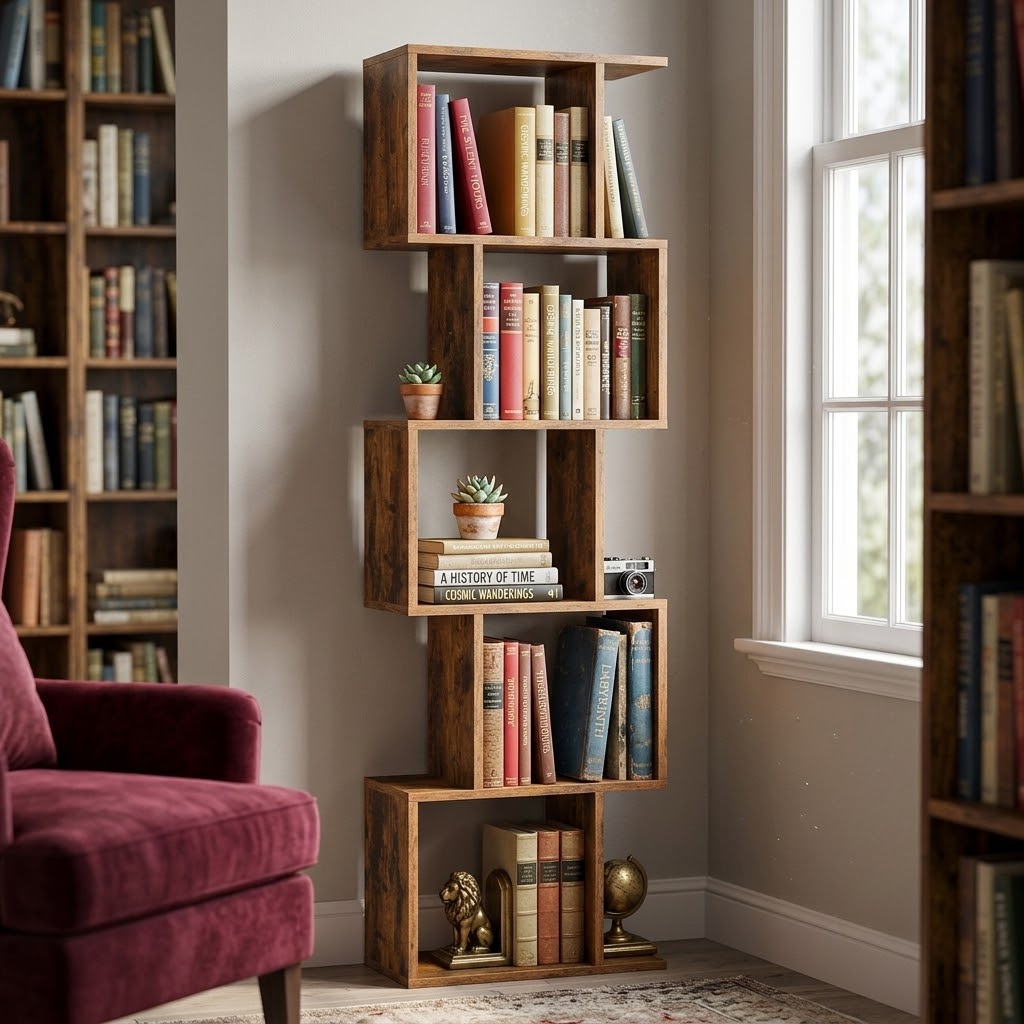 Bibliothèque Design en S 6 Niveaux – Style Moderne