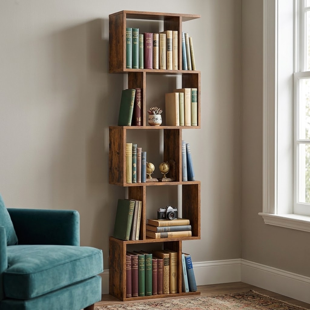 Bibliothèque Design en S 6 Niveaux – Style Moderne