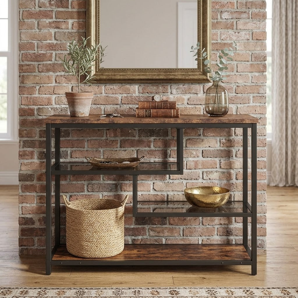 Console d'Entrée Bois et Verre Trempé