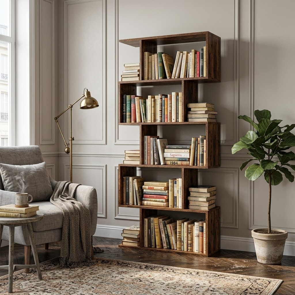 Étagère bibliothèque forme S – Rangement 5 niveaux