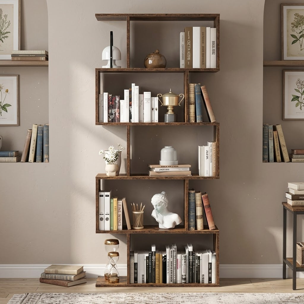Étagère bibliothèque forme S – Rangement 5 niveaux