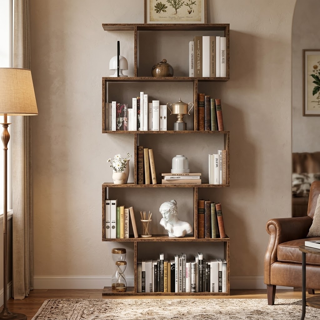 Étagère bibliothèque forme S – Rangement 5 niveaux