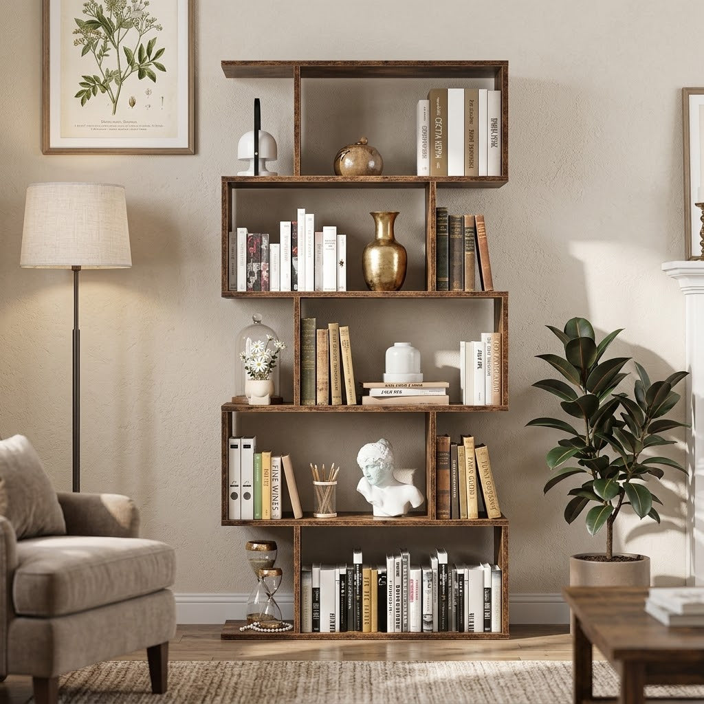 Étagère bibliothèque forme S – Rangement 5 niveaux