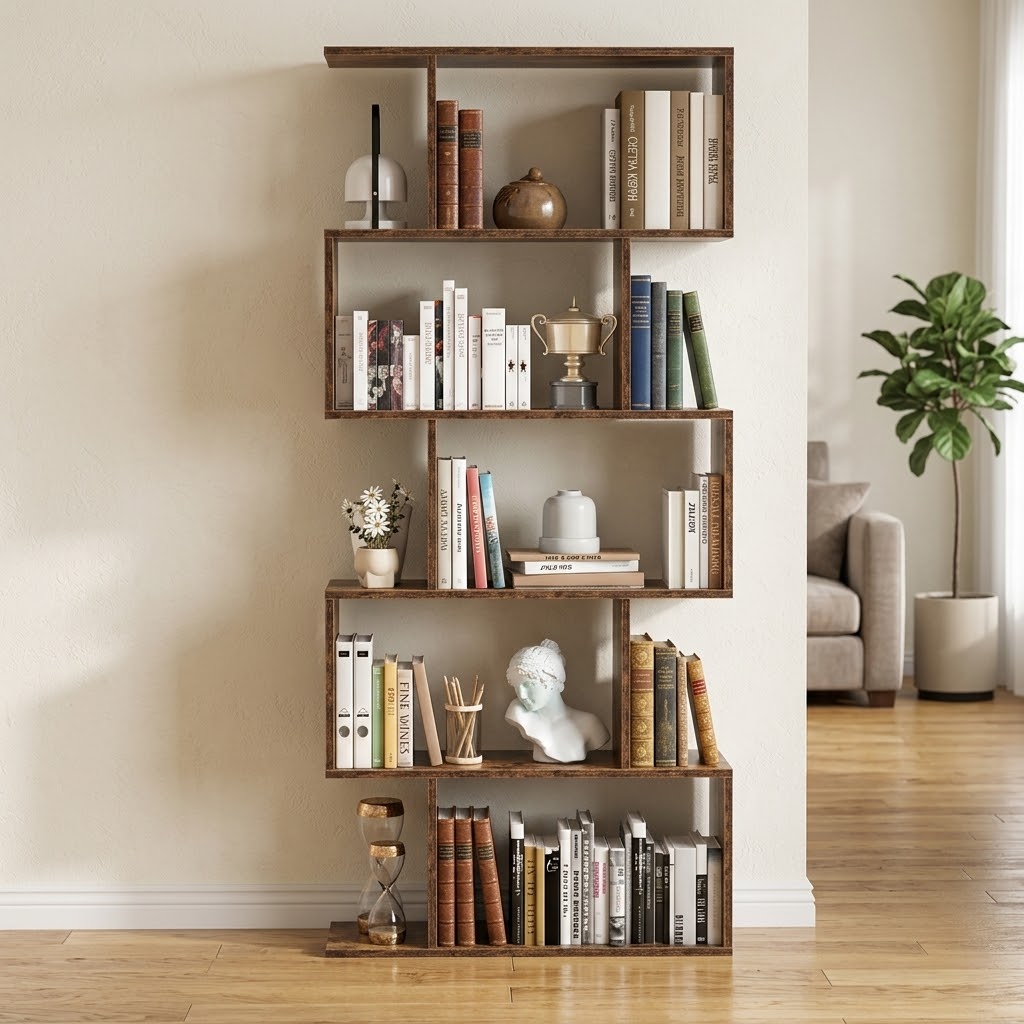 Étagère bibliothèque forme S – Rangement 5 niveaux