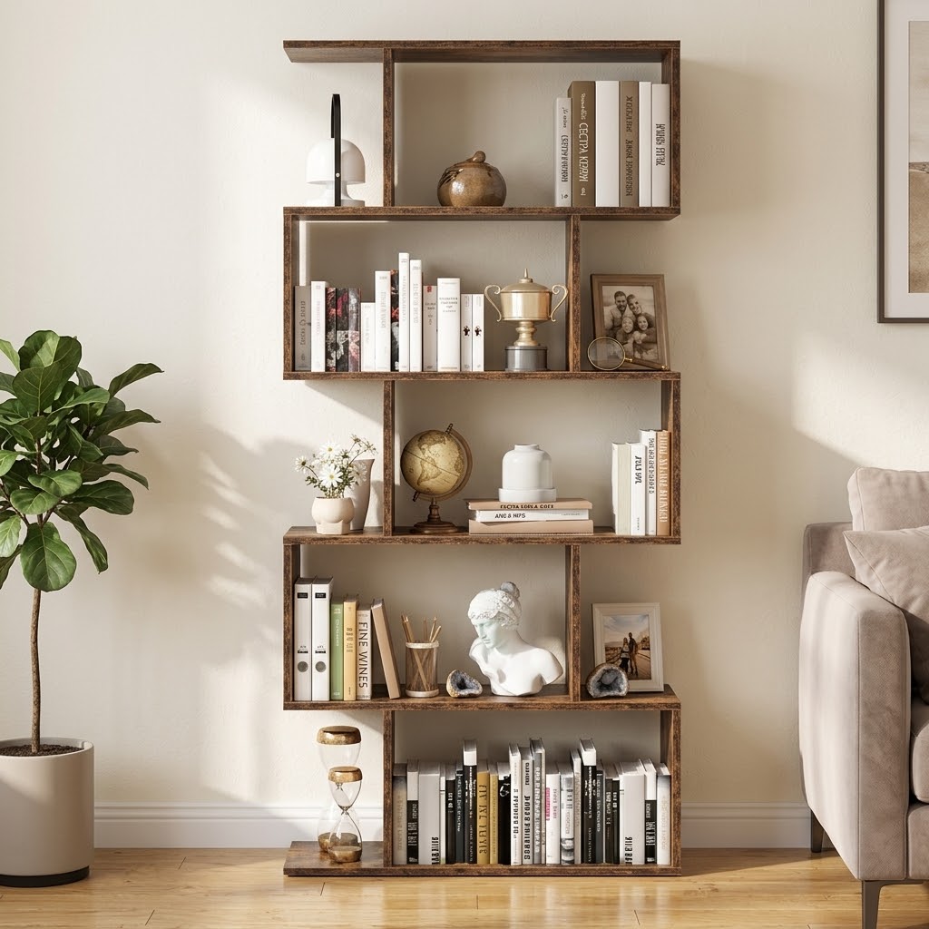 Étagère bibliothèque forme S – Rangement 5 niveaux