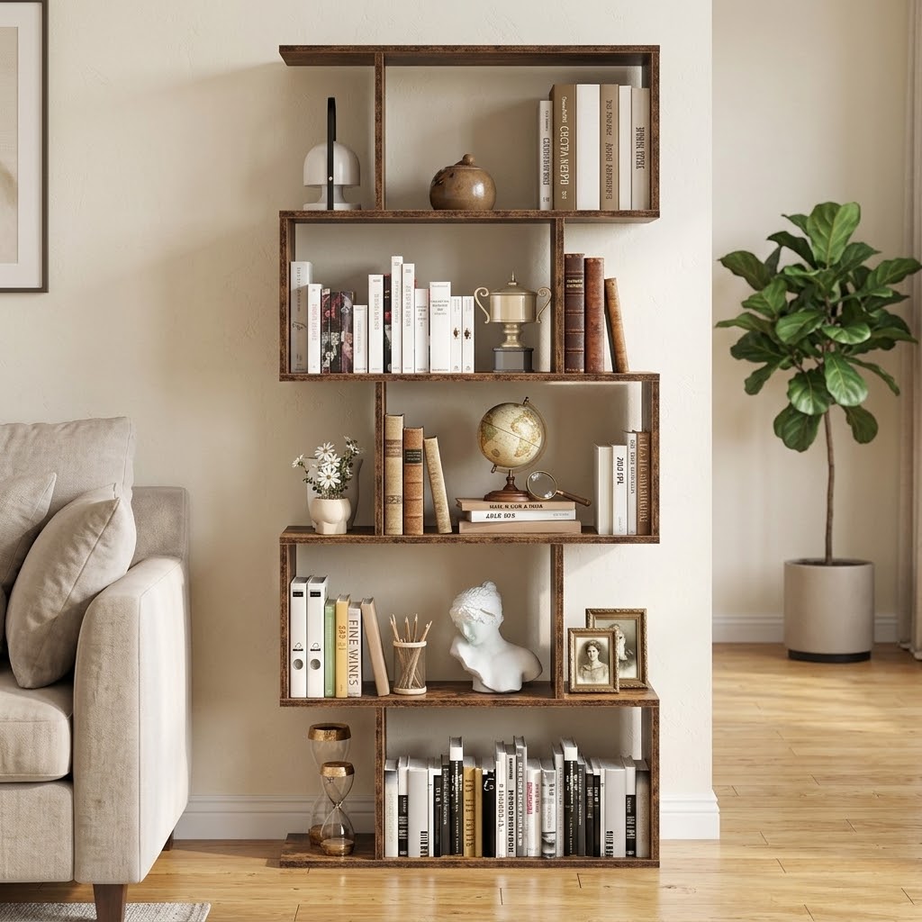 Étagère bibliothèque forme S – Rangement 5 niveaux