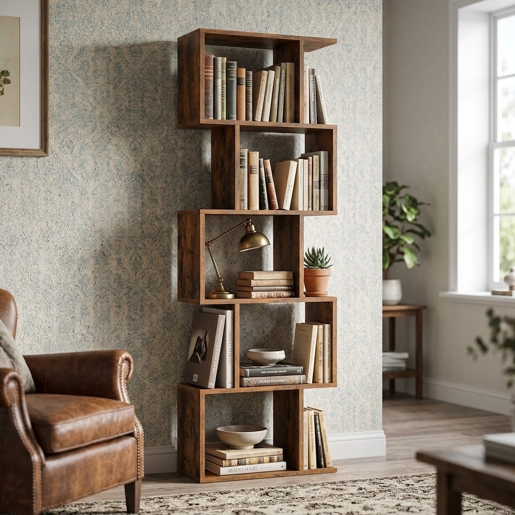 Bibliothèque Design en S 6 Niveaux – Style Moderne