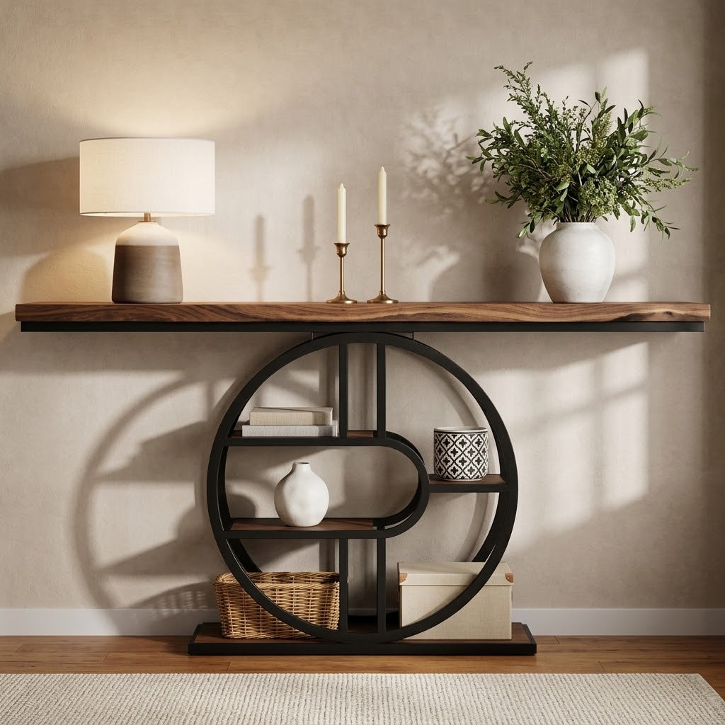 Console d'Entrée 5 Niveaux en Bois – Meuble Fin