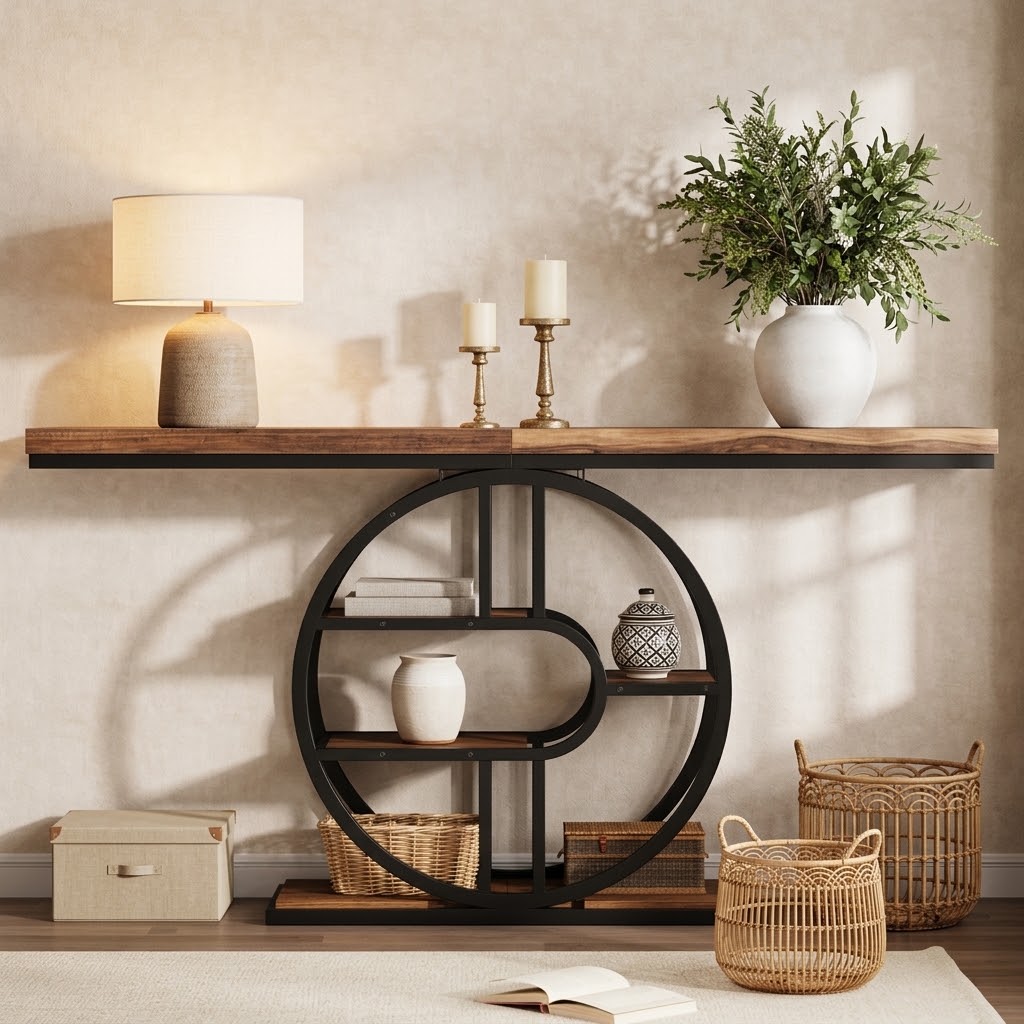 Console d'Entrée 5 Niveaux en Bois – Meuble Fin