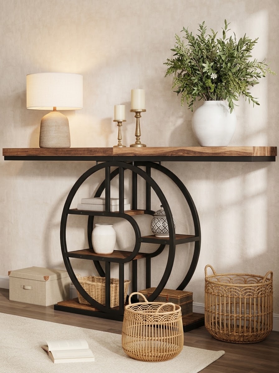 Console d'Entrée 5 Niveaux en Bois – Meuble Fin