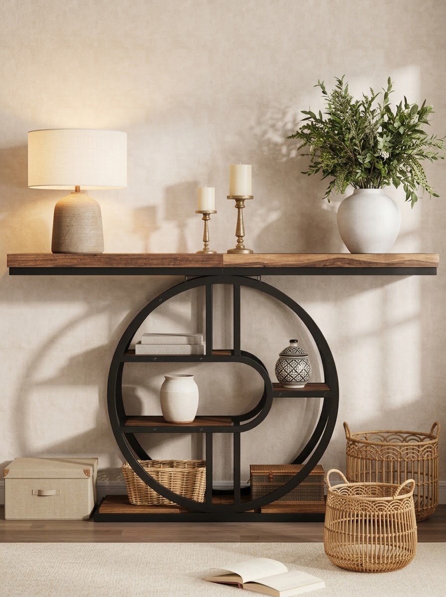 Console d'Entrée 5 Niveaux en Bois – Meuble Fin