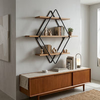 Étagère Murale 3 Niveaux Bois & Fil de Fer – Design Flottant