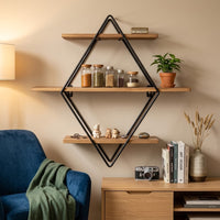 Étagère Murale 3 Niveaux Bois & Fil de Fer – Design Flottant