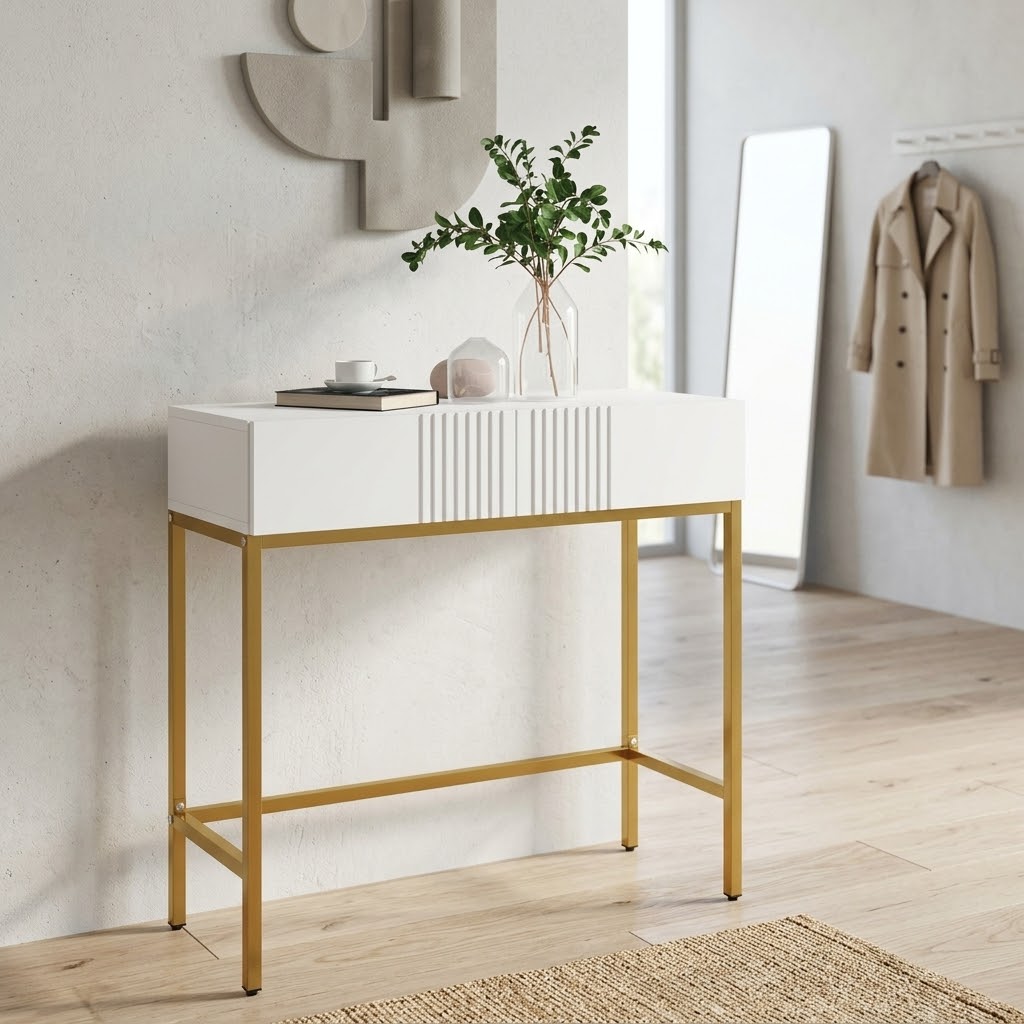 Console d'Entrée Blanche et Dorée