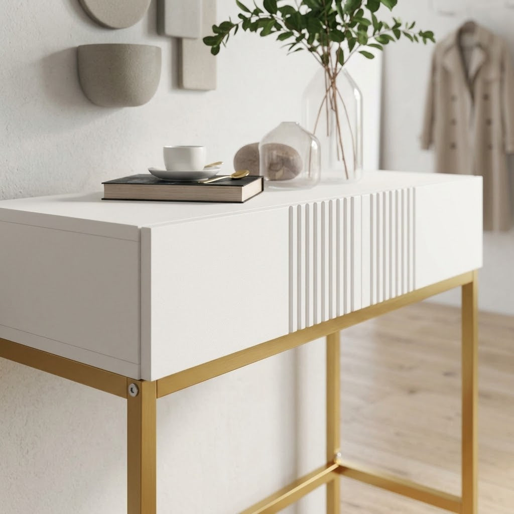 Console d'Entrée Blanche et Dorée