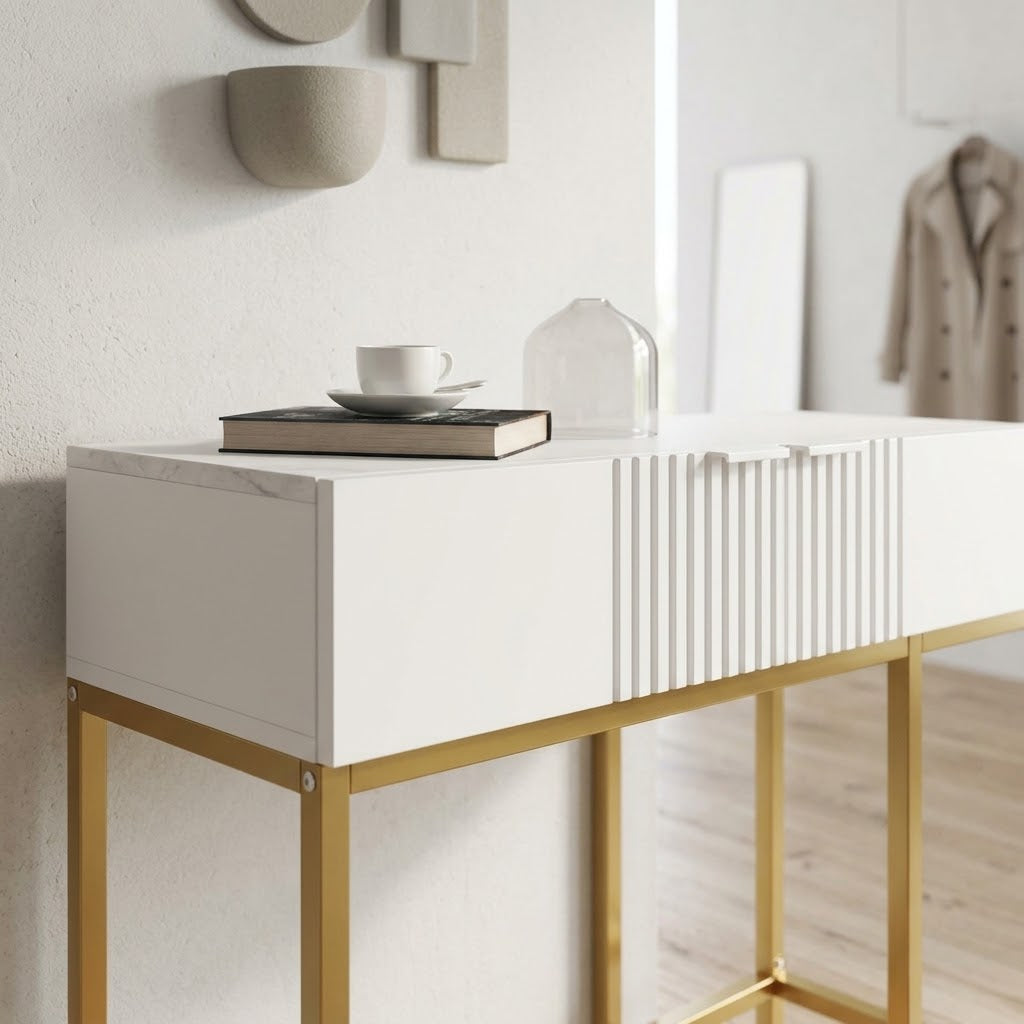 Console d'Entrée Blanche et Dorée