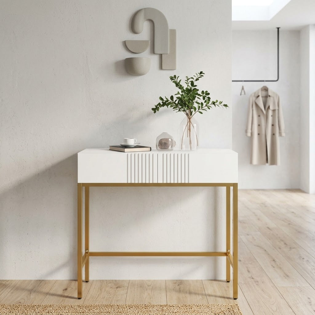 Console d'Entrée Blanche et Dorée