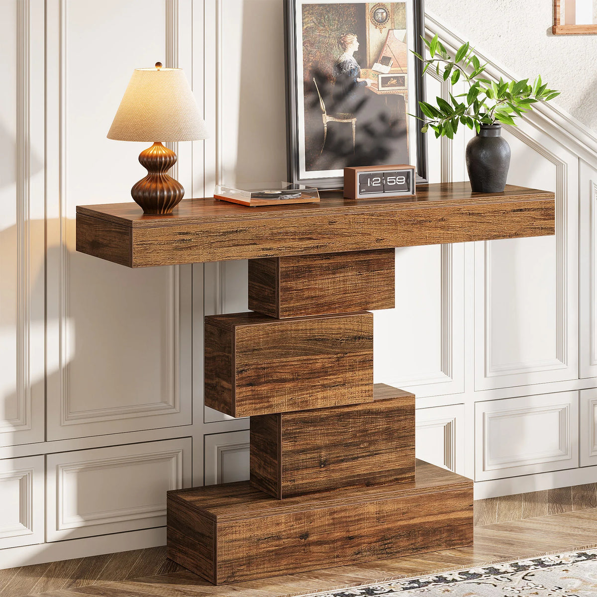 Console d'entrée — Structure métal et plateau bois, style industriel