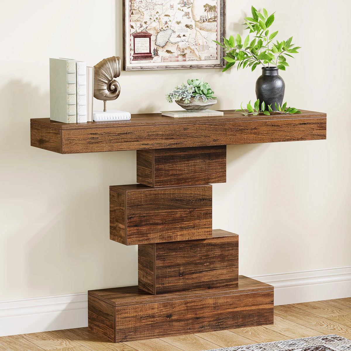 Console d'entrée — Structure métal et plateau bois, style industriel