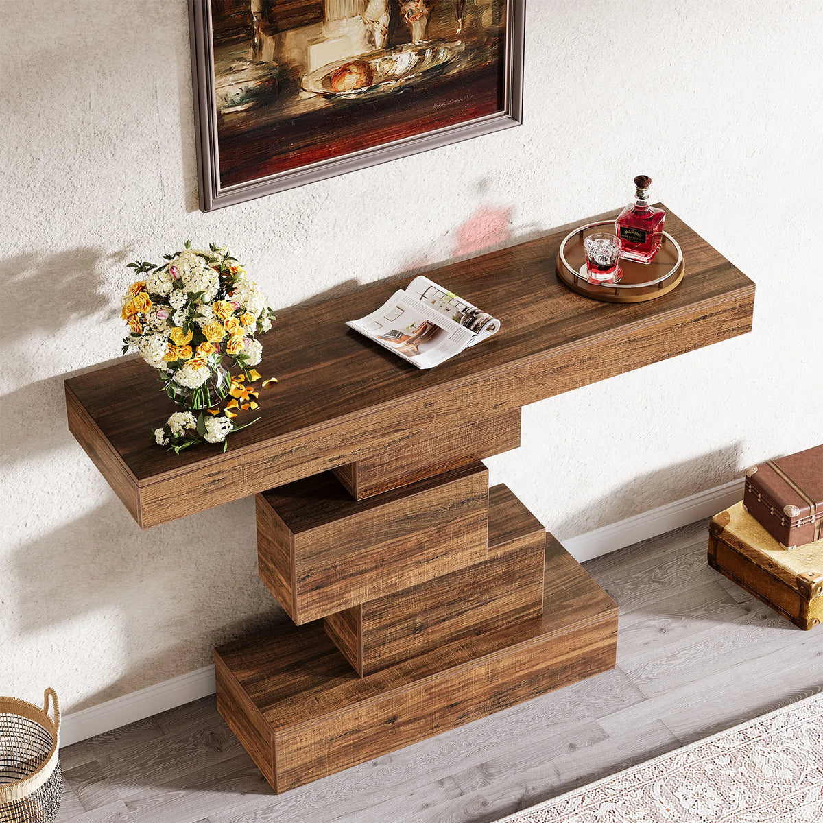 Console d'entrée — Structure métal et plateau bois, style industriel