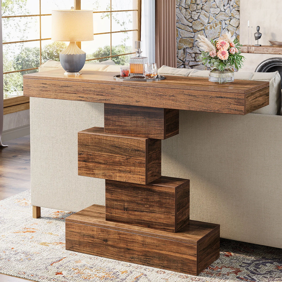 Console d'entrée — Structure métal et plateau bois, style industriel