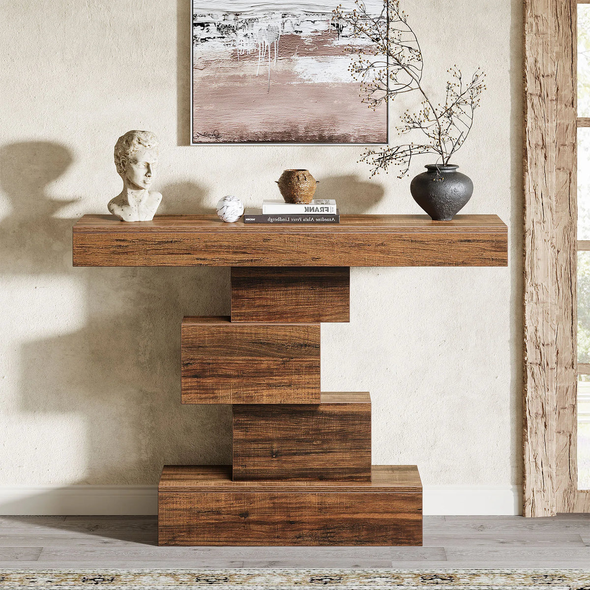 Console d'entrée — Structure métal et plateau bois, style industriel