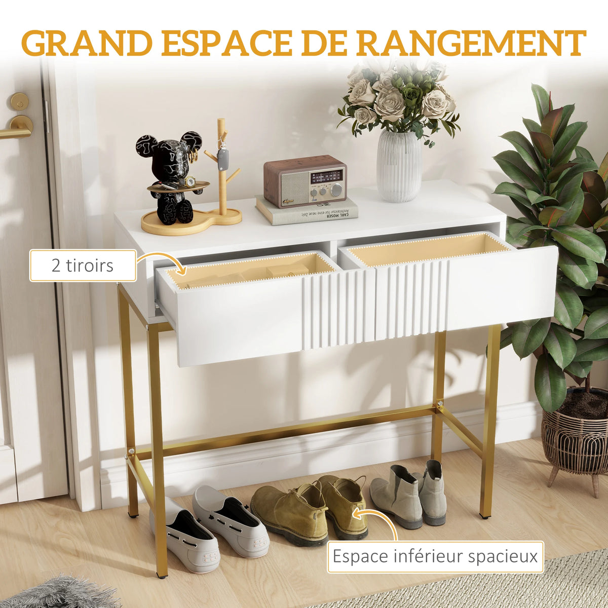 Console d'Entrée Blanche et Dorée