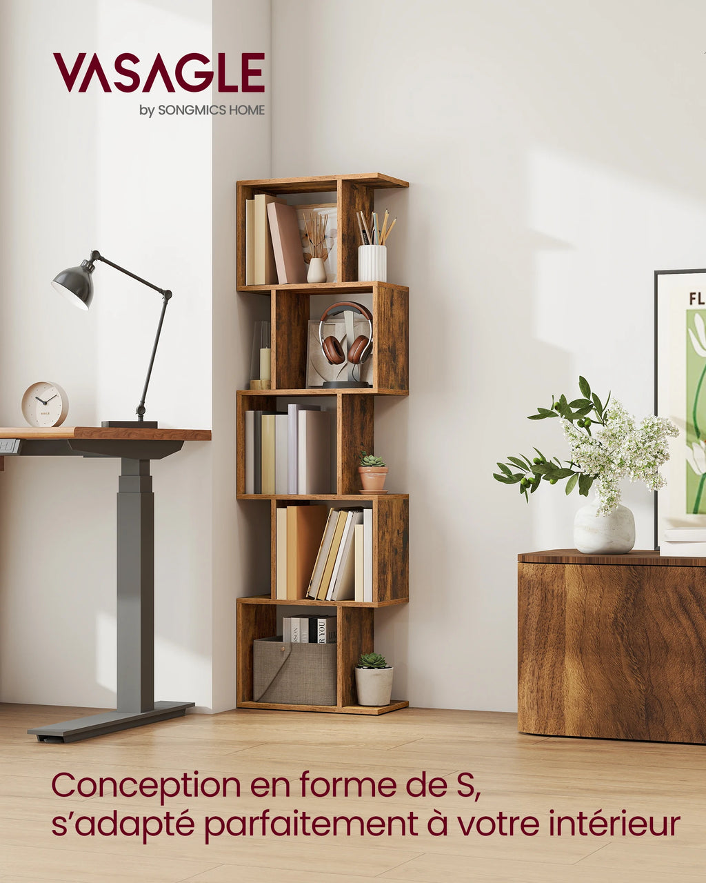 Bibliothèque Design en S 6 Niveaux – Style Moderne