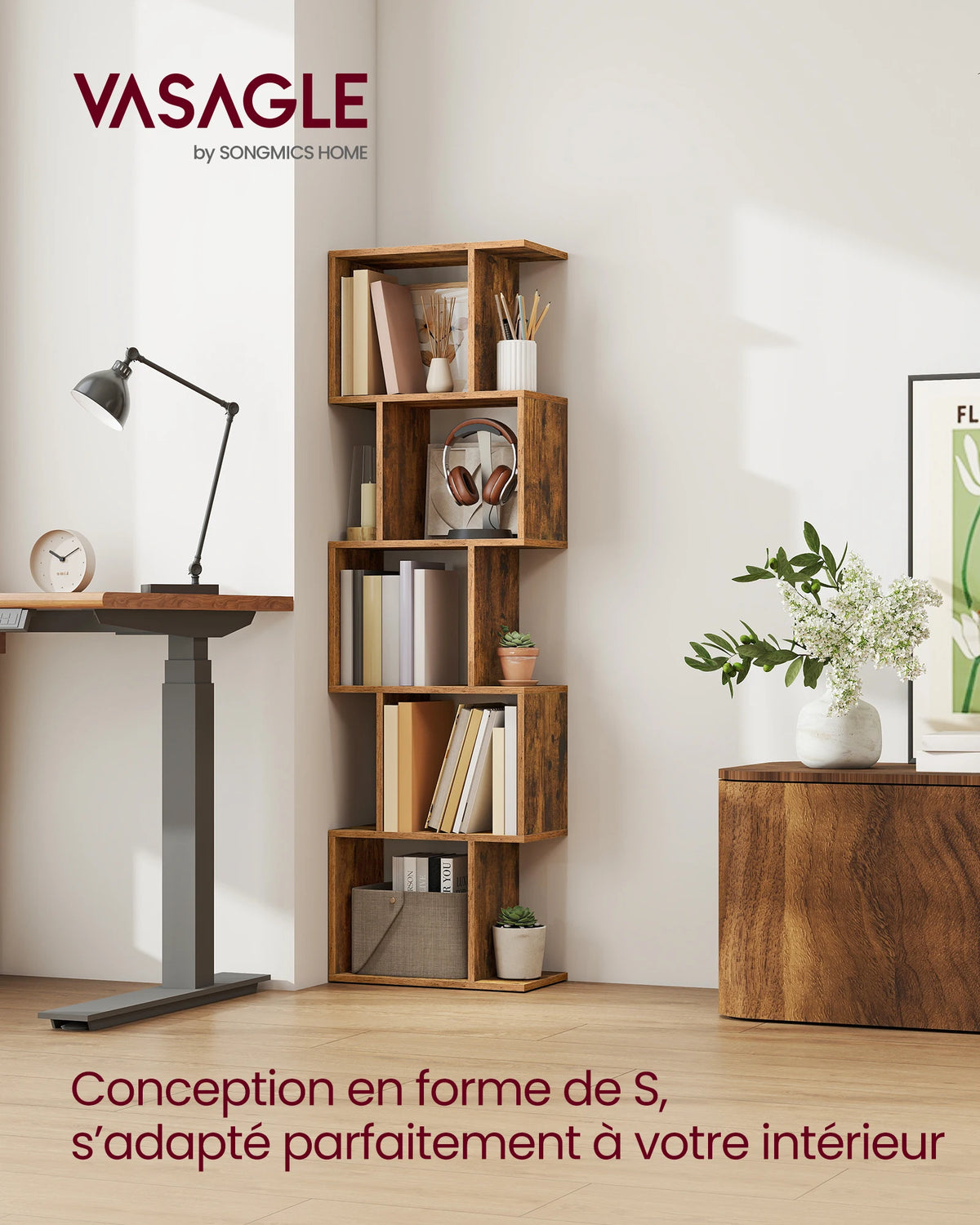 Bibliothèque Design en S 6 Niveaux – Style Moderne