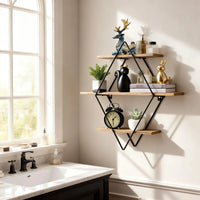 Étagère Murale 3 Niveaux Bois & Fil de Fer – Design Flottant