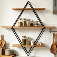 Étagère Murale 3 Niveaux Bois & Fil de Fer – Design Flottant
