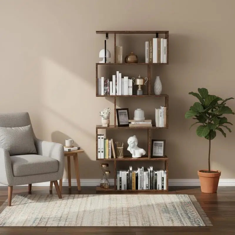 Étagère bibliothèque forme S – Rangement 5 niveaux